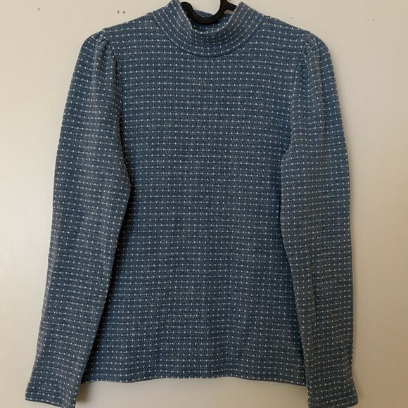 Madewell Sweaters - XS Blue Jacquard Puff-Sleeve Mockneck Top